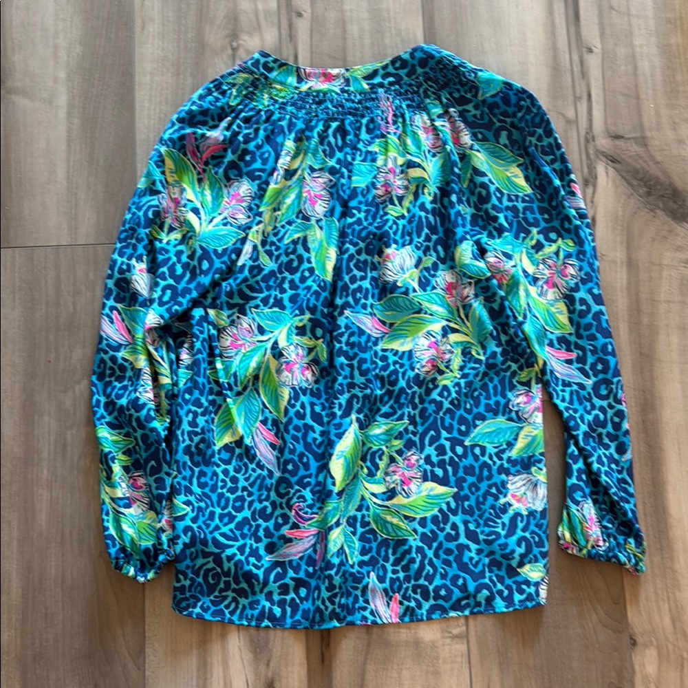Lilly Pulitzer Formentera Turquoise Hot on the Spot Blue Silk Blouse Top - Picture 9 of 11